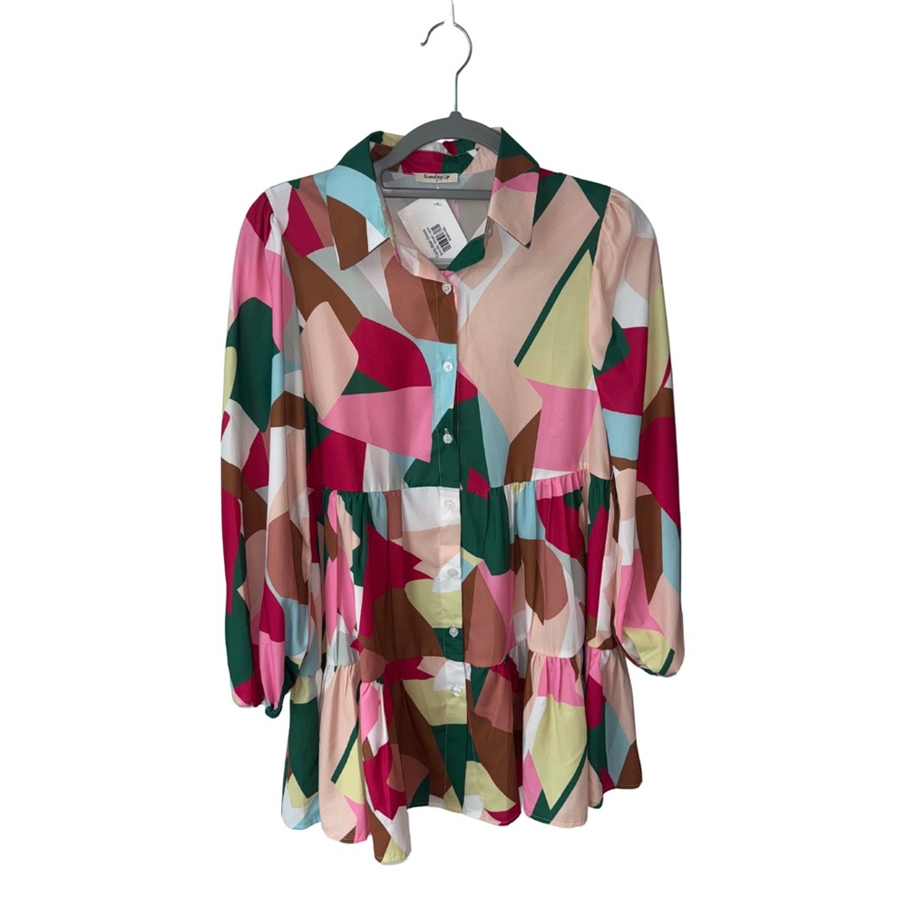 SundayUp Carly Blair Tiered Long Sleeve Multicolor Flowy Dress 🌸 | Size Small